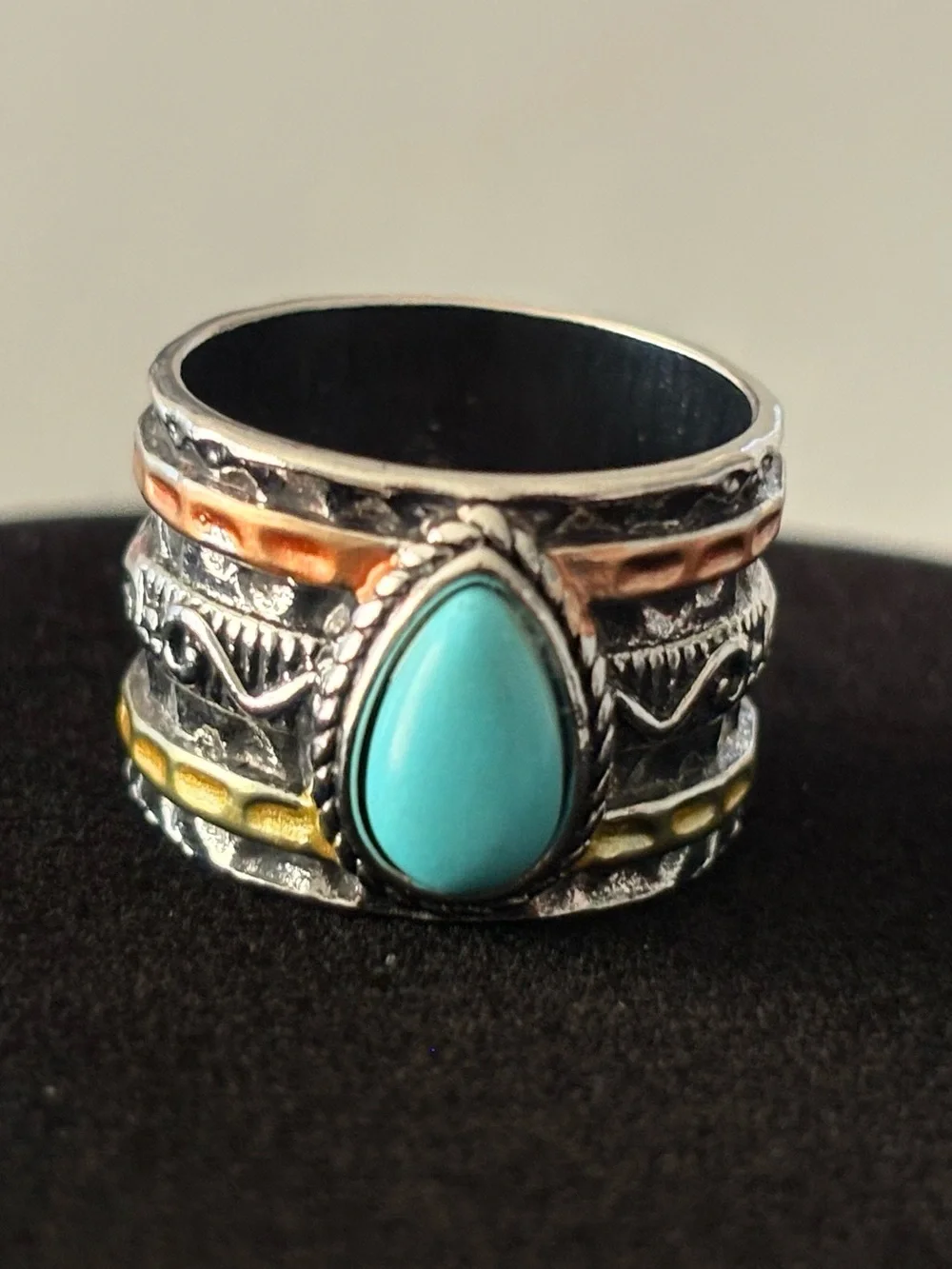 Turquoise Teardrop Multi-Tone Boho Ring